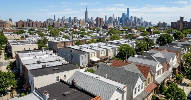 Premium NYC Roofing Material Guide A high-definition, realistic photograph showcasing a comparative display of premium roofing materials used in New York City, including natural slate, architectural asphalt shingles, and standing seam metal.